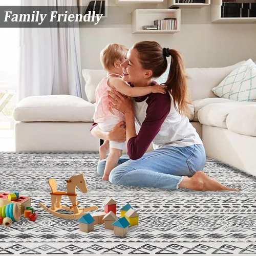 Vista 6 de GlowSol Alfombra bohemia de 4 x 6 pies, lavable, para dormitorio, antideslizante, alfombra marroquí, alfombra bohemia de pelo bajo, alfombra