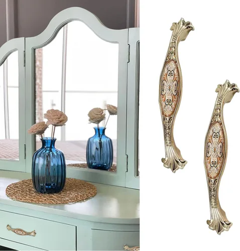 Vista 9 de Tiradores de gabinete de aleación de zinc de 2-1/2 pulgadas, pomos para muebles, diseño floral, manijas de cajón de armario de metal sólido, manijas