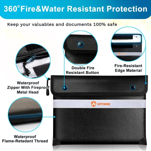 Vista 4 de Bolsa de Documentos Ignífuga Mejorada de 5200°F - Bolsa Ignífuga con Cremallera, Aislada Térmica, Tira Reflectante para Encontrar Rápidamente