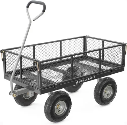 Vista 10 de Carro utilitario Gorilla Carts resistente de acero con lados desmontables y neumáticos de 13 pulgadas con capacidad de 1200 lb, Negro