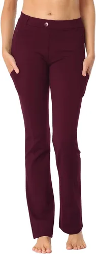 Vista 8 de HDE Pantalones de vestir de yoga para mujer de pierna recta tipo pull-on con 8 bolsillos Negro