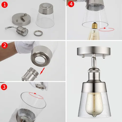 Vista 5 de Moderna lámpara de cristal empotrada, mini pantalla de vidrio transparente semirempotrada, lámpara de techo para pasillo, sala de estar, dormitorio
