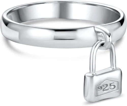 Vista 2 de Bling Jewelry Dangle Charm Pad Lock Ring For Women For Girlfriend .925 Sterling Silver Polished 1MM