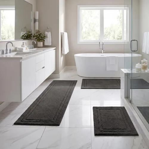 Vista 15 de Superior Cotton Washable Bath Rug, Non Slip Runner, 1 Piece Set, Black Absorbent Combed Cotton Bath Rug Runner or Rug Set, Bathroom Vanity or