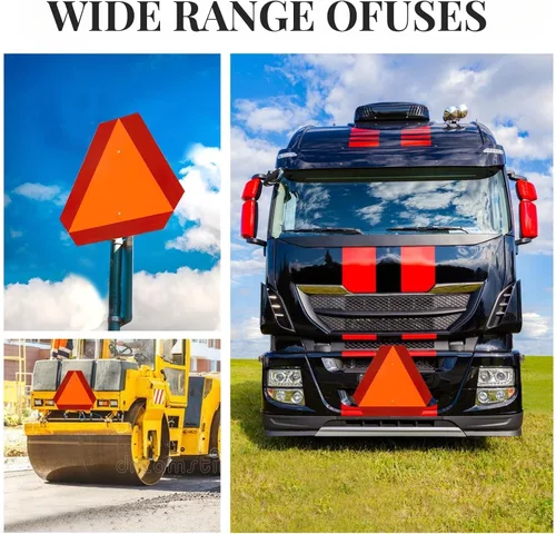 Vista 7 de Letrero de vehículo de movimiento lento, accesorios triangulares para carrito de golf de movimiento lento, 14 x 16 pulgadas, señal de tráfico