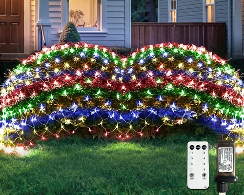 Vista 23 de JMEXSUSS - Luces de red para exteriores impermeables, de 12 x 5 pies, con enchufe y 8 modos con control remoto, 360 luces LED para decoración