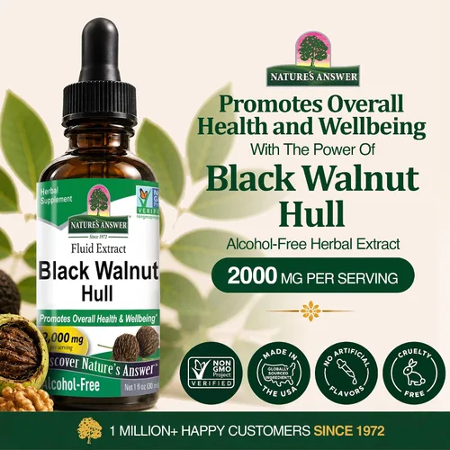 Vista 2 de Nature's Answer Black Walnut Hull 2000mg - 1oz, sin alcohol, sin OMG