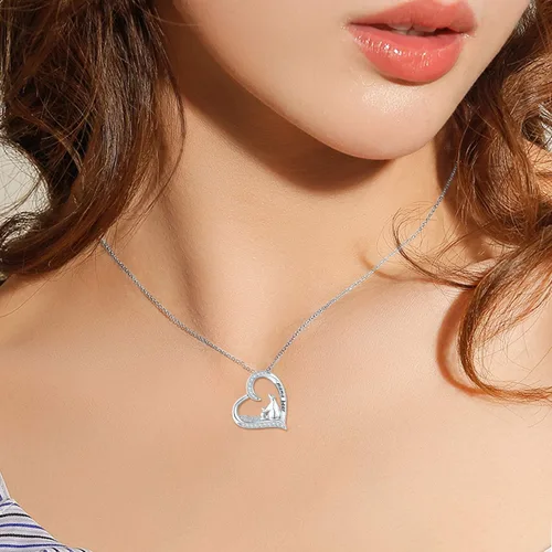 Vista 2 de JUSTKIDSTOY Collar de plata de ley con colgante de mamá oso para mamá recién nacida, abuela, mujer