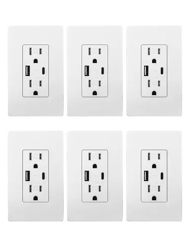 Vista 9 de MOES - Salidas USB (certificadas UL), puertos tipo C y USB-A, carga rápida de 5VDC 4.8A 24W, resistente a manipulaciones, compatible con caja