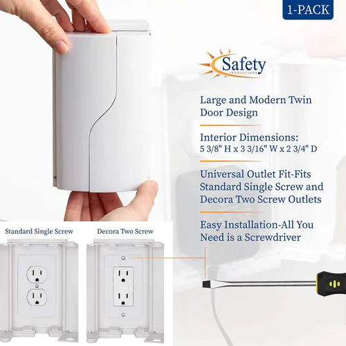 Vista 5 de Safety Innovations Caja de seguridad para enchufes a prueba de bebés de doble puerta para enchufes a prueba de bebés, más espacio
