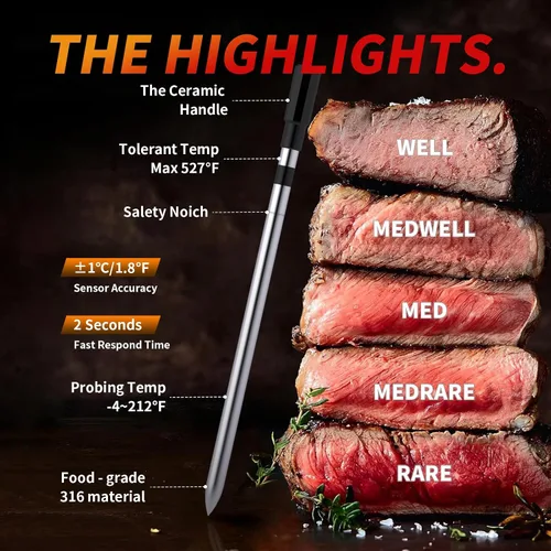Vista 4 de Paneceia Termómetro digital inalámbrico para carne, termómetro de cocina Bluetooth de largo alcance de 800 pies, termómetro de alimentos