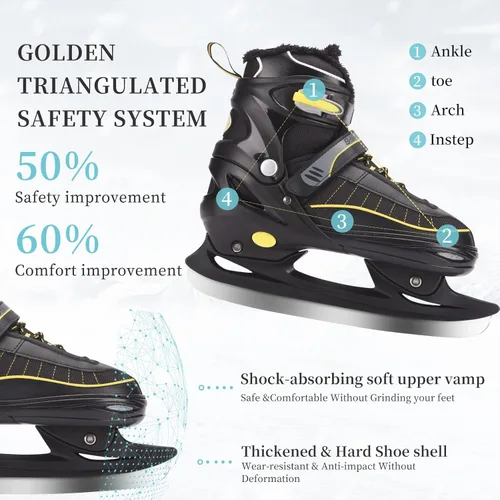 Vista 3 de Patines de hockey con 4 tamaños ajustables, acolchado suave y soporte de tobillo reforzado para niños, niñas, jóvenes, hombres, mujeres
