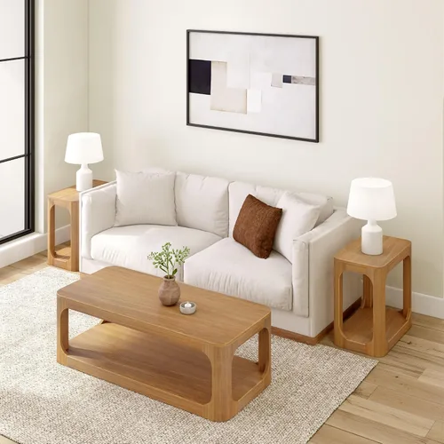 Vista 9 de Plank+Beam Forma - Mesa de centro moderna de 54 pulgadas con estante, mesa central contemporánea con espacio de almacenamiento, mesa de té Nuez