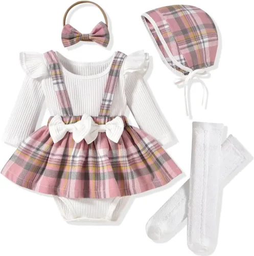 Vista 81 de Unutiylo Ropa de bebé recién nacida prematura con tirantes, traje de otoño e invierno, traje de manga larga con volantes
