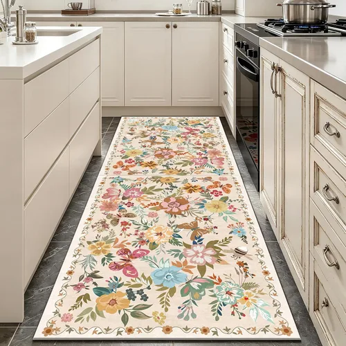 Vista 23 de UKELER Tapete antideslizante para puerta, alfombras de acento modernas para entrada, estilo romántico campestre americano, alfombras de algodón