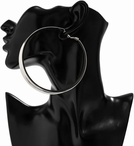 Vista 6 de Aretes de Aro Gruesos de Oro para Mujeres Exagerados Grandes Anchos Post Gruesos Aretes de Aro Minimalistas Pulidos 80MM Aretes de Declaración