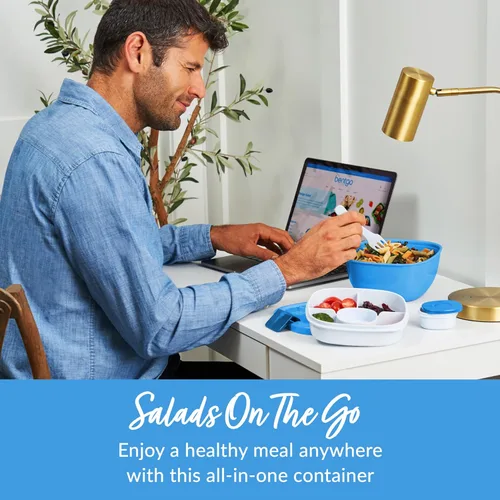 Vista 2 de Contenedor de almuerzo, ecológico y sin BPA de Bentgo Salad para ensaladas y otros aperitivos para llevar, Azul Recipiente para aderezo a prueba