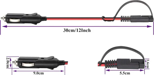 Vista 2 de Cable de cargador para encendedor de cigarrillos SAE, 16 AWG 12 V, enchufe macho a SAE de 2 pines, conector de desconexión rápida, adaptador