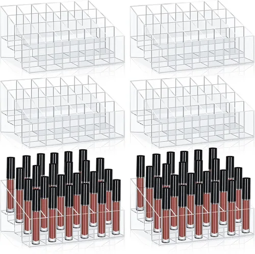 Vista 8 de Macarrie 4 piezas organizador de lápiz labial 24 ranuras acrílico lápiz labial maquillaje caja de almacenamiento para Rollerball Perfume