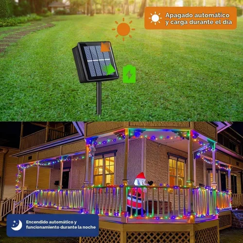 Vista 4 de QITONG Paquete de 2 luces solares de Navidad multicolor, cada cadena de 100 luces LED de 33 pies para exteriores, impermeable, 8 modos de cable