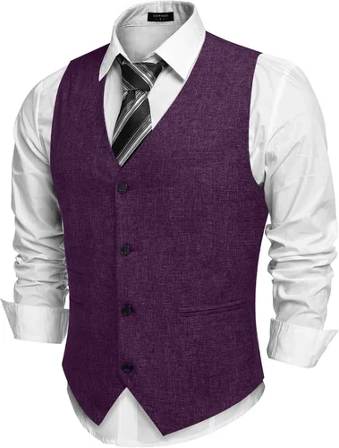 Vista 17 de COOFANDY Chalecos casuales de negocios para hombre, chaleco ligero de corte ajustado para traje Verde militar