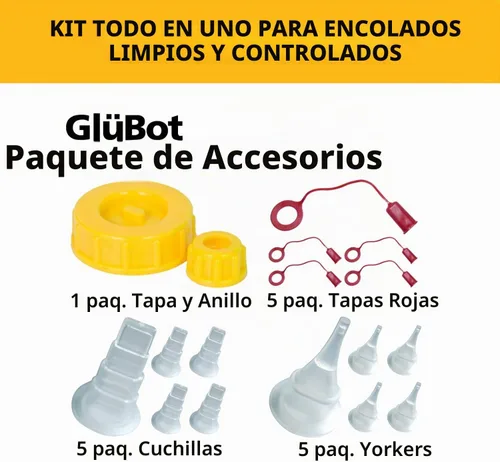 Vista 2 de Glu-Bot kit de puntas, 16 onzas Capacidad de 16 onzas, tapa de repuesto, anillo, cuchillas y puntas Yorker, tapas incluidas, 98229