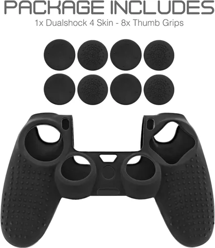 Vista 7 de Fosmon Funda protectora de silicona antideslizante compatible con Sony PlayStation PS4 SlimPRO 4 DualShock Controller (negro)