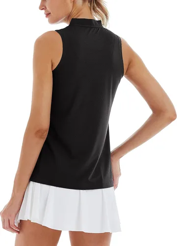 Vista 2 de LastFor1 Polo de golf sin mangas para mujer, con cremallera UPF 50+, protección UV, ajuste delgado, secado rápido, ligero