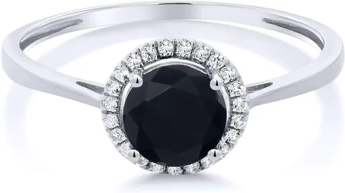 Vista 15 de Gem Stone King Anillo de compromiso de boda de oro blanco de 10 quilates con piedra natal y halo de diamantes Redondo de 0.236 in Anillo de oro