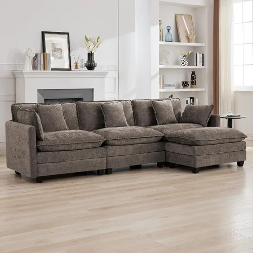 Vista 11 de Sofá modular en forma de nube de 113 pulgadas, sofás de asiento profundo de gran tamaño para sala de estar, sofá modular tapizado de chenilla