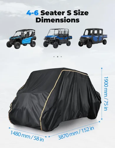 Vista 2 de KEMIMOTO Funda UTV 4 plazas 420D impermeable pequeña compatible con Polaris Ranger Crew 570 / Mule PRO-FXT PRO-DXT/John Deere Gator/Wolverine, 4-6