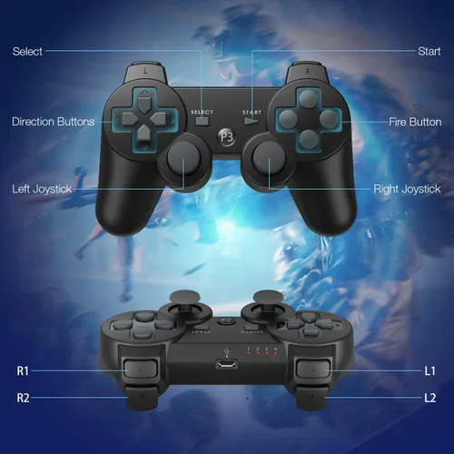 Vista 6 de Powerextra Wireless Controller Compatible with Play-Station 3, PS-3 High Performance Gaming Controller with Upgraded Joystick for Play-Station 3
