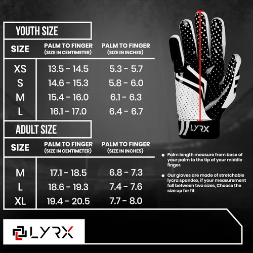 Vista 6 de LYRX Football Gloves for Youth & Adults, Super Sticky Receiver Gloves with Silicone Grip Palm, Lightweight Breathable Football Gloves for Kids Negro
