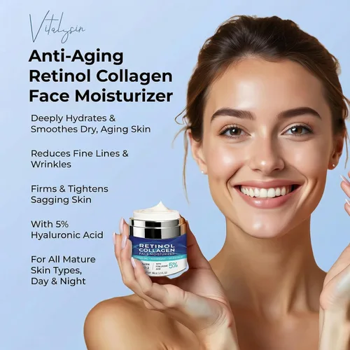 Vista 2 de Hidratante facial para la piel envejecida: crema antiarrugas para mujeres mayores y hombres de 50 y 60 años más con retinol, colágeno y ácido