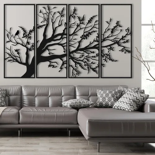 Vista 3 de Arte de pared con árbol de la vida, juego de 4 piezas de arte de pared de árbol de metal, letrero de árbol, arte de pared de metal del árbol