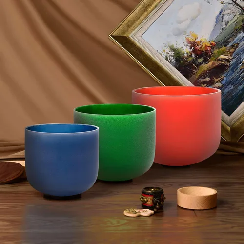 Vista 2 de TOPFUND Juego de 3 cuencos de cristal de color (8 pulgadas F+7 pulgadas C + 6 pulgadas) 432 Hz con funda de transporte resistente y mazos 432Hz