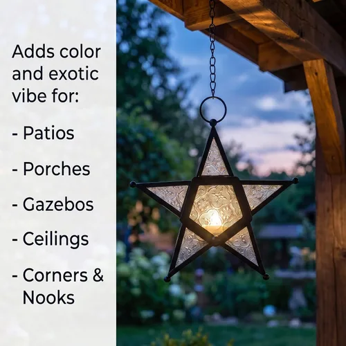 Vista 2 de Juego de 2 Faroles portavelas decorativos con forma de estrella, transparente