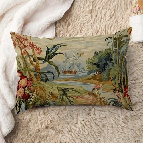 Vista 17 de ArogGeld Funda de cojín lumbar asiática de estilo chinoiserie, de lino marrón, pájaro y flor, funda de almohada asiática para sala de estar, A-6