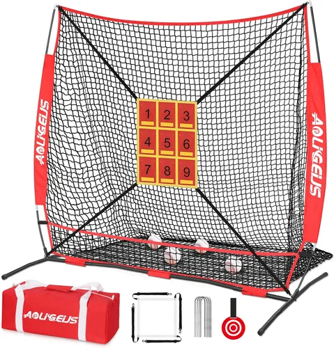 Vista 9 de Red de práctica de sóftbol de béisbol de 6 x 6 pies, red de lanzamiento, red de bateo, con zona de golpe de bonificación, objetivo y marco de arco