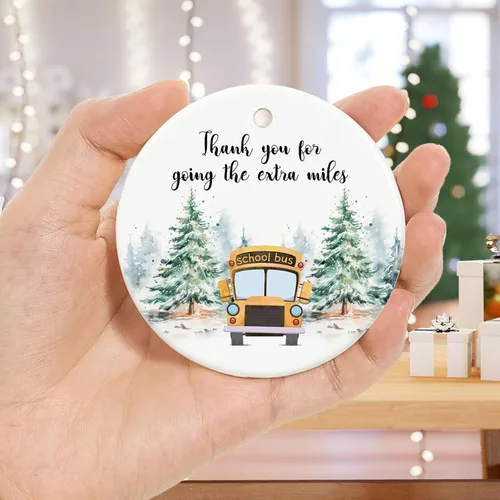 Vista 3 de Adornos de autobús escolar, regalos de conductor de autobús para hombres, mujeres, 2.9 pulgadas, cerámica de agradecimiento, regalo para decoración