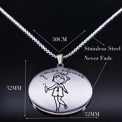 Vista 5 de Fashion Nurse Stainless Steel Necklace Women Silver Color Necklaces Pendants Jewelry Enfermeria Regalos