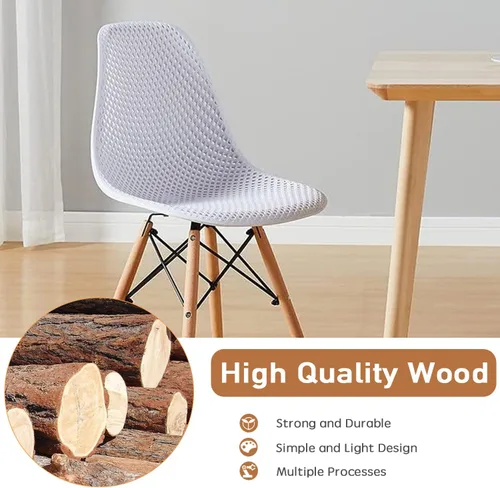 Vista 5 de CangLong Silla de comedor con carcasa de plástico, silla auxiliar moderna de mediados de siglo con diseño de malla, patas de madera de haya
