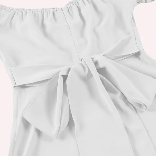 Vista 4 de LYANER - Vestido fruncido con hombros descubiertos, volantes, cruzado, de manga corta y abombada, para atar por detrás