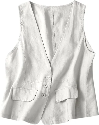 Vista 44 de COTECRAM Chaleco de lino de algodón para mujer, casual, sin mangas, con botones, ligero, para verano, holgado, ropa de abrigo