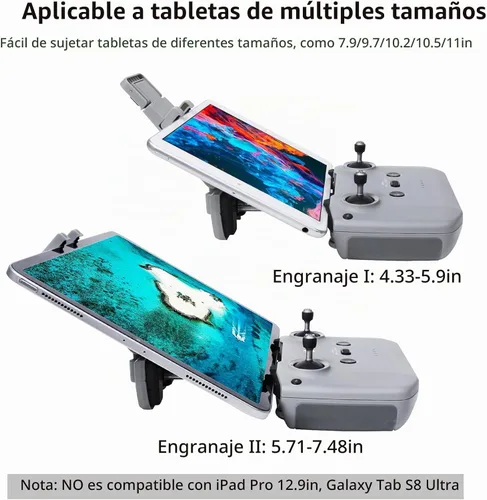 Vista 5 de Soporte para tablet sin desmontaje para DJI Flip/Neo/Mini 4K/2 SE/Air 3/Mini 5/4/3 Pro, soporte plegable para iPad de 7 a 12 pulgadas, paquete