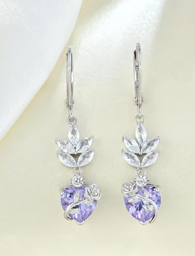 Vista 3 de Aretes de boda de plata esterlina para mujer, aretes de piedras natales colgantes con cierre de palanca para novias, regalos de joyería de graduación