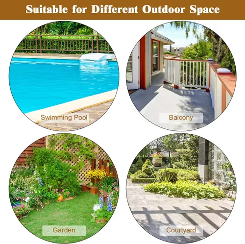 Vista 6 de Tangkula Juego de 3 mecedoras de mimbre para patio, mecedoras al aire libre y mesa con cojines, mesa de centro de cristal con estante