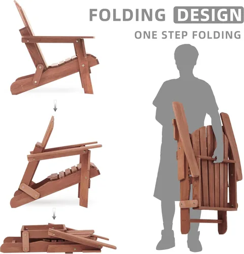 Vista 4 de Havemies Silla Adirondack plegable de madera de gran tamaño con respaldo premontado y tabla de asiento, silla de patio de madera para jardín, patio