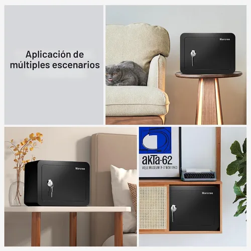 Vista 7 de Marcree Caja fuerte de 0.23 cachorros, pequeña caja fuerte con llave, mini caja fuerte para el hogar para dinero, monedas y efectivo, cajas fuertes