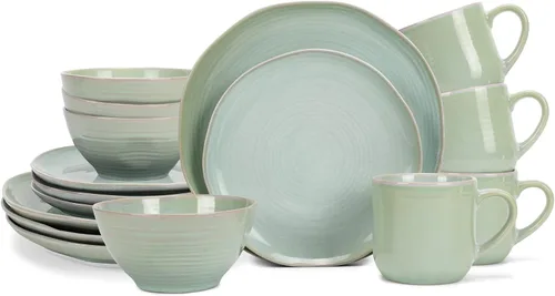 Vista 10 de Elanze Designs Reactive Glaze Farmhouse - Juego de vajilla rústica de cerámica bohemia de cerámica de 16 piezas, servicio para 4, color azul hielo